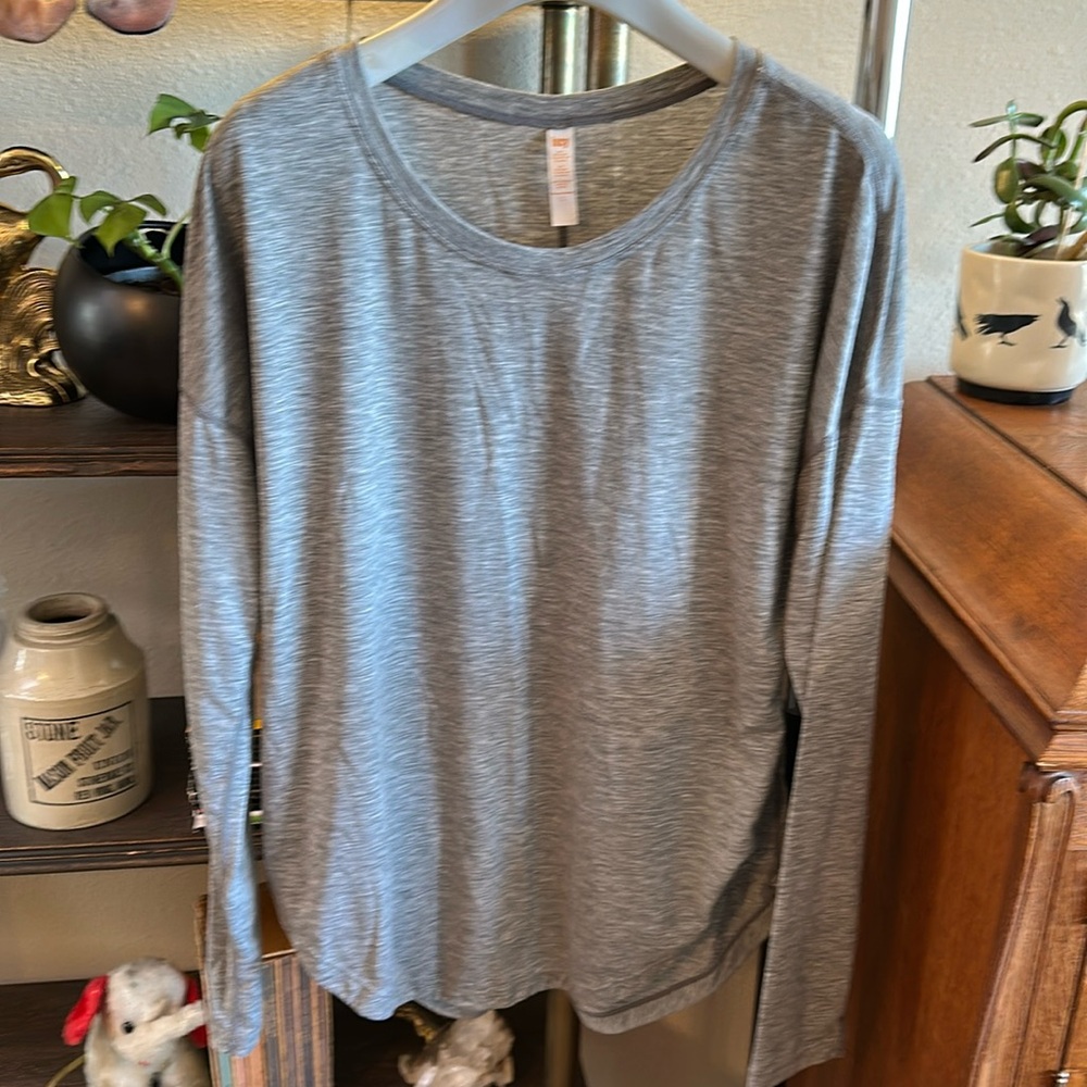 Lucy activewear, grey, long sleeve T-shirt, scoop neck